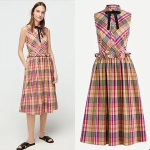 J. Crew holiday plaid midi shirtdress with bow tie
